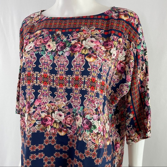 Kachel Anthropologie Petites Colorful Printed Silk Blouse Top Size 6P - Picture 3 of 9